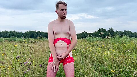Having Fun Outside In My Stockings, Heels And Garter Belts, Masturbating And Cumming